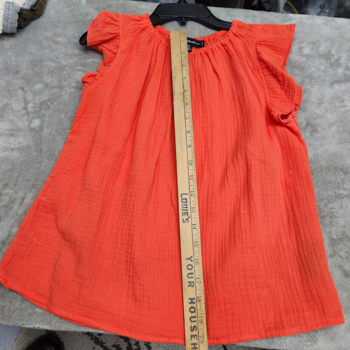 Catherine Malandrino Women's Cotton Petite Small Orange/Red Crinkle Gauze Top Ruffle Cap Sleeves Preowned