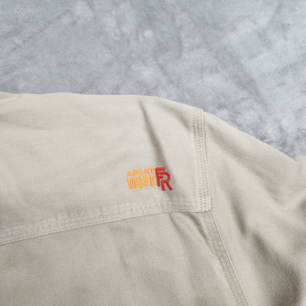 Ariat Men's Work FR Flame Resistant Button Up Work Shirt Tan Size XL NFPA 2112 Used