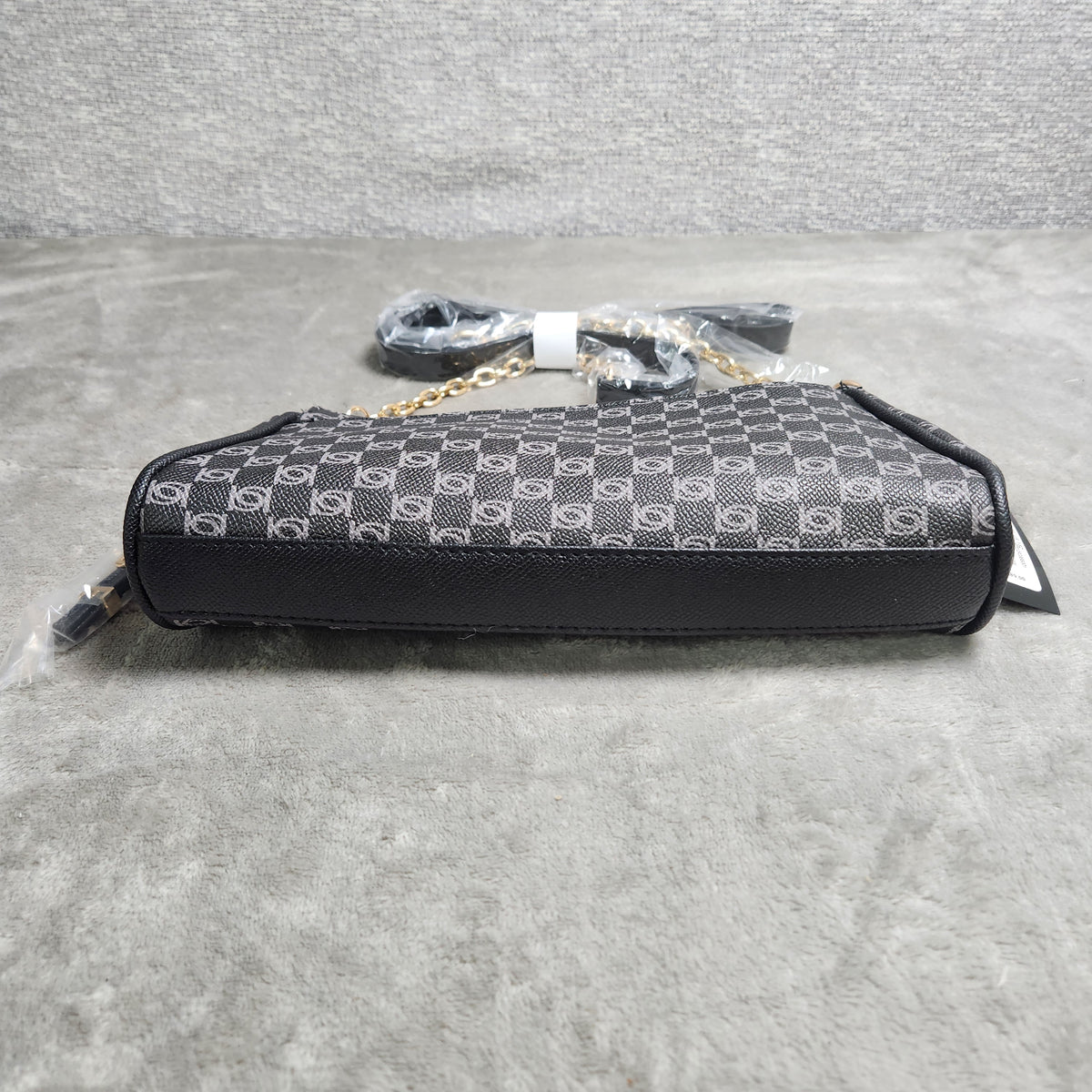 New Bebe Adela Monogram Baguette Crossbody Black E02-5307PM