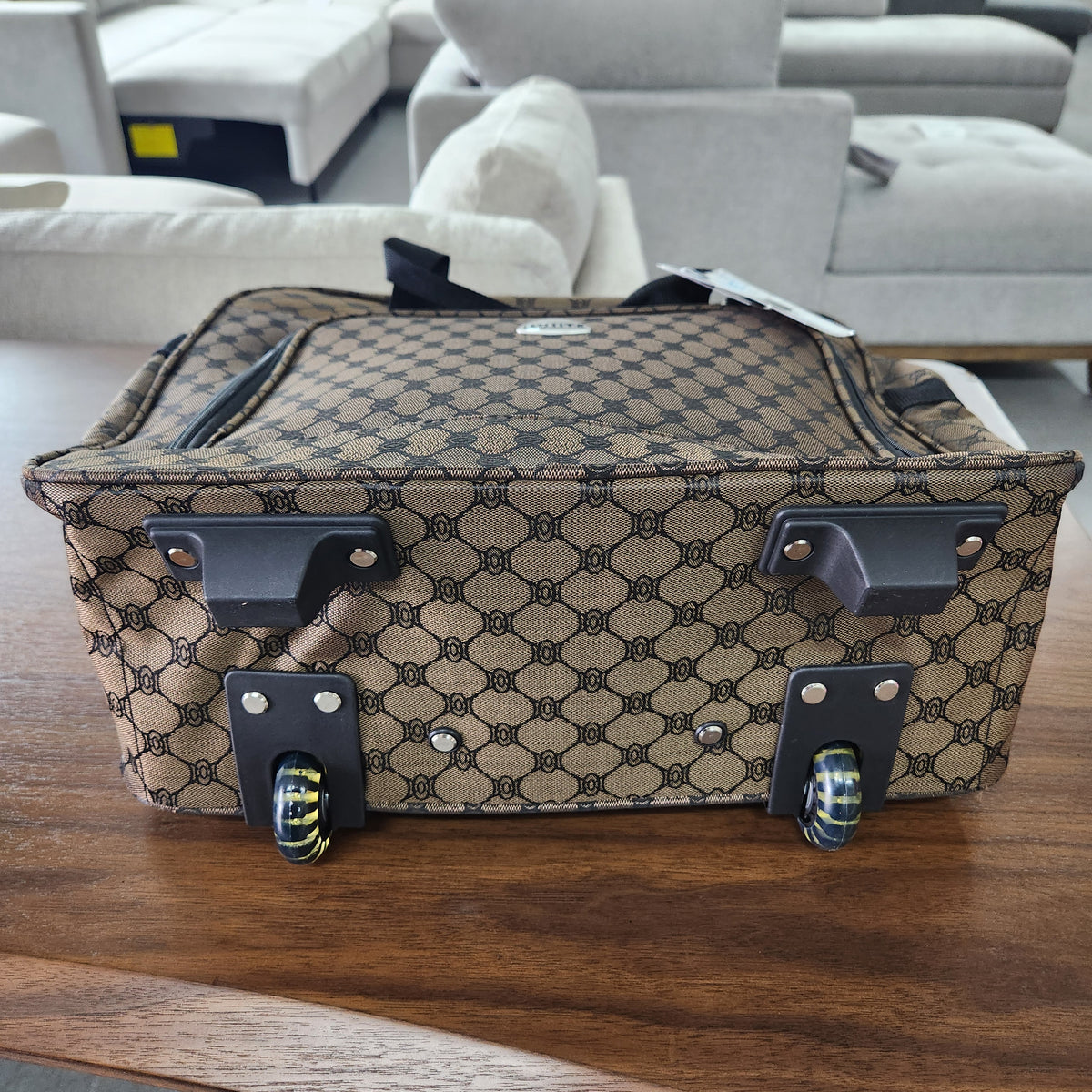Rolite PRT16P 16 Inch Dark Brown Rolling Luggage Bag Monogram Pattern Wheeled Carry On New