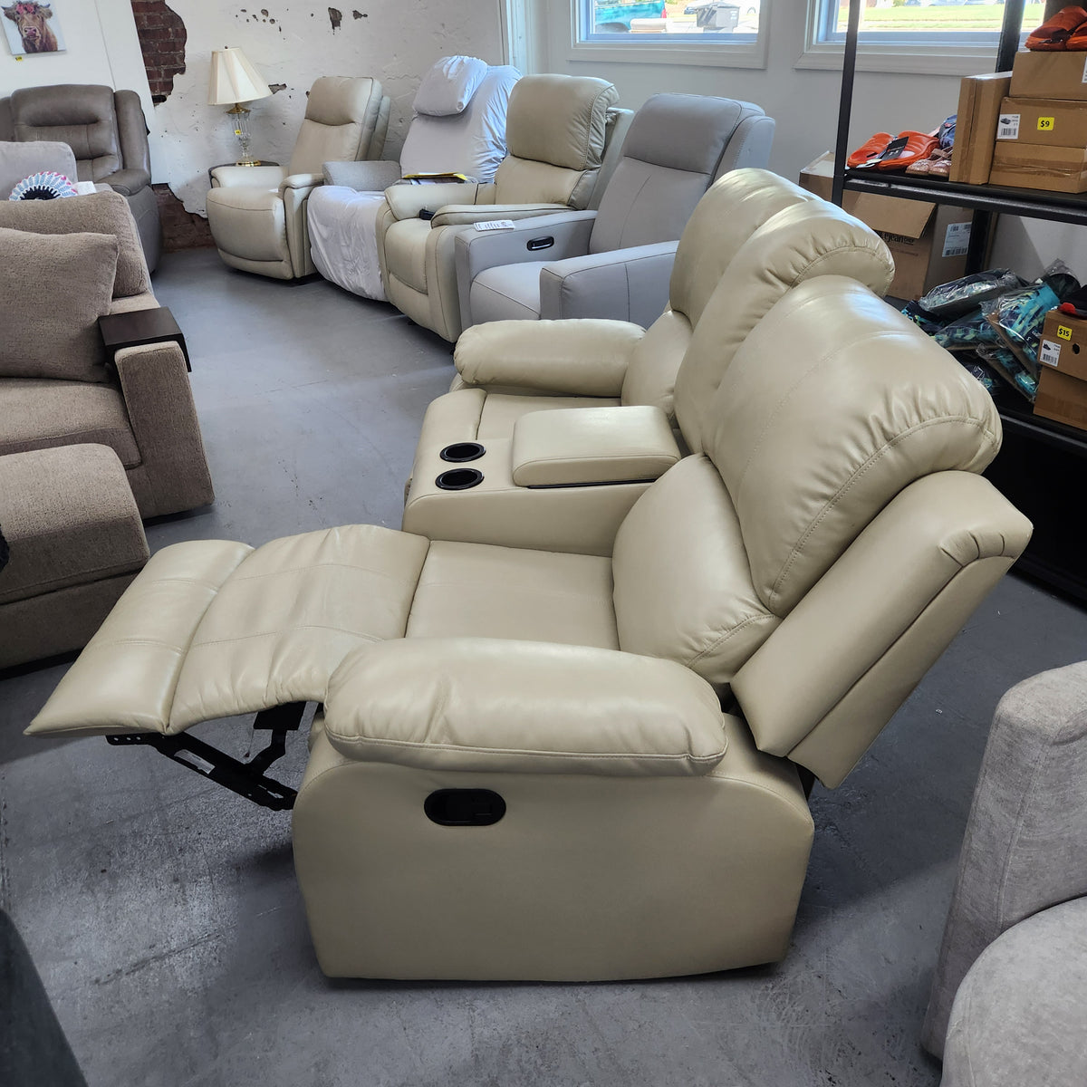 Cream Manual Reclining Sofa