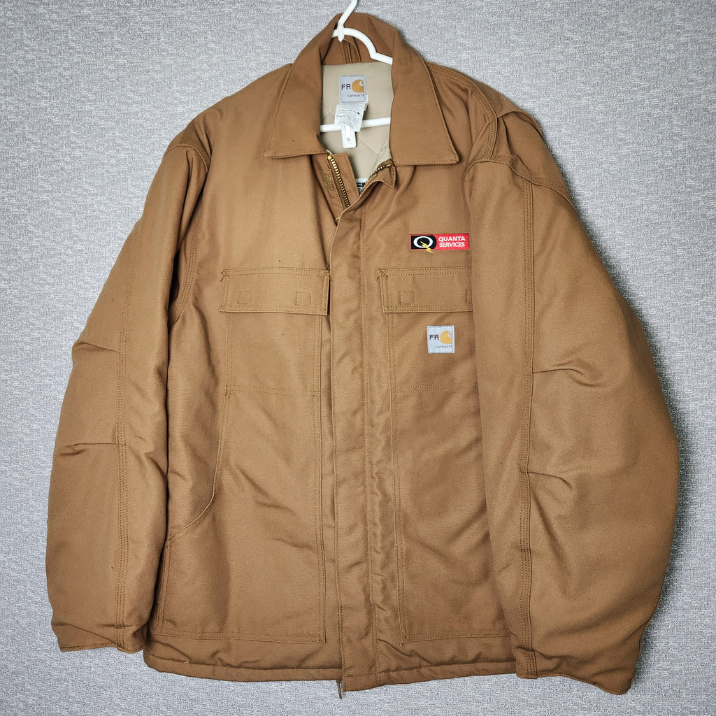 Carhartt Mens FR Flame Resistant Jacket Brown Quilted Lining Quanta Services XL Preowned