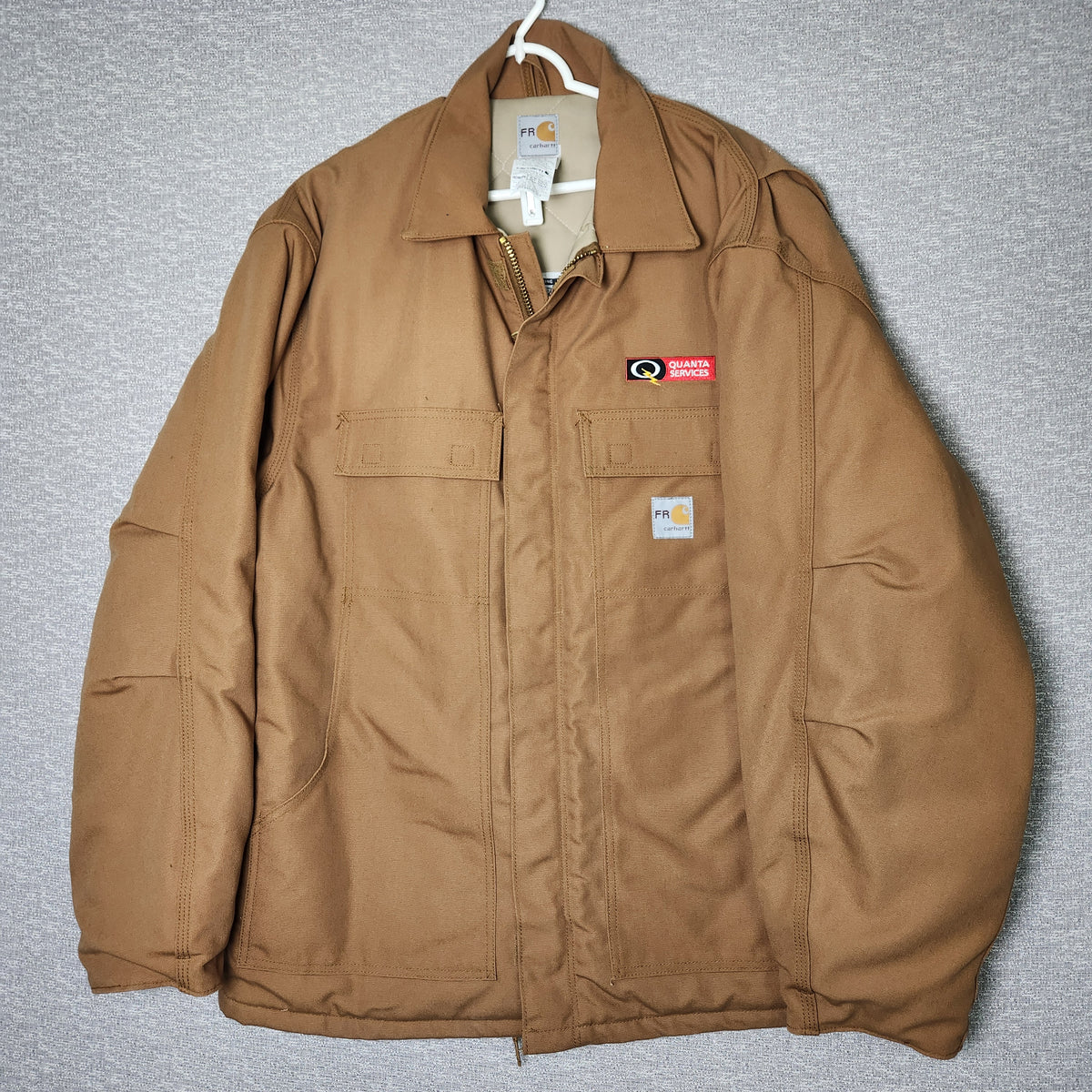 Carhartt Mens FR Flame Resistant Jacket Brown Quilted Lining Quanta Services XL Preowned
