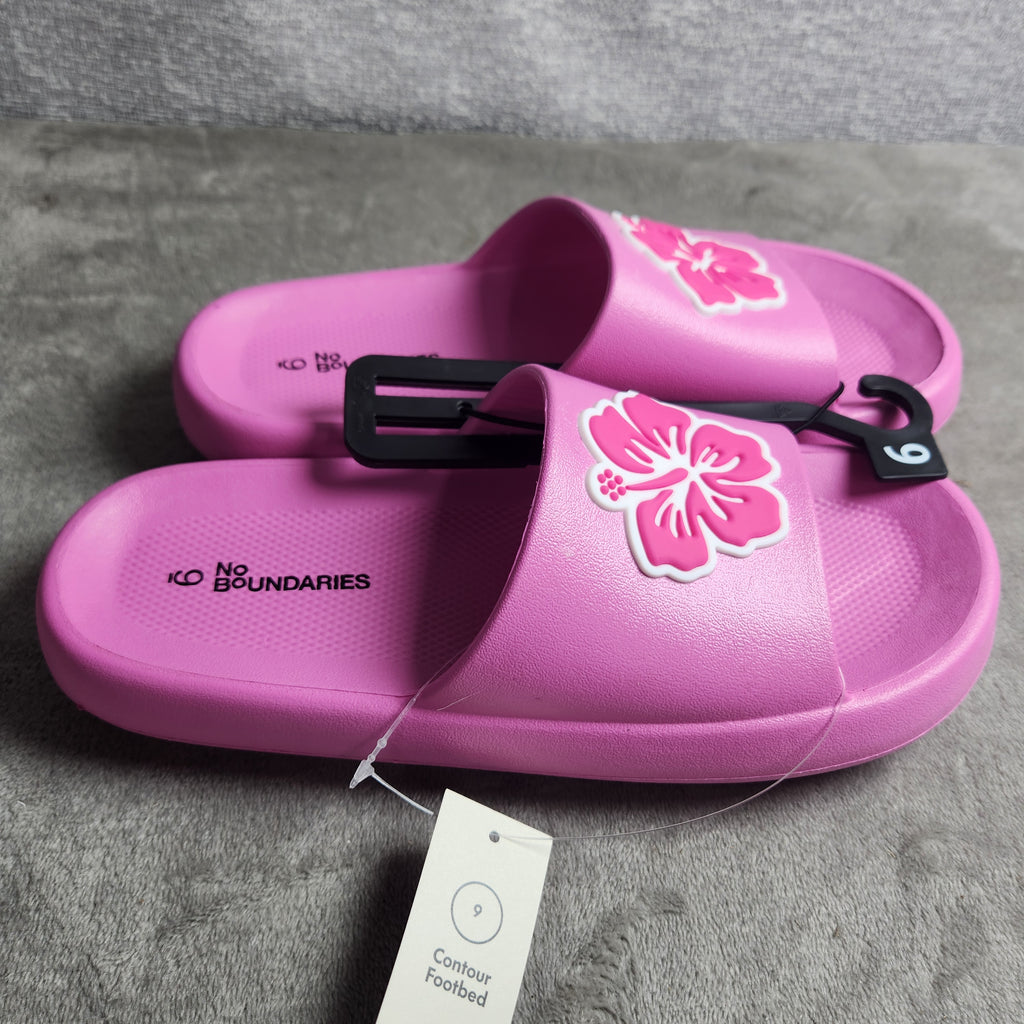 No Boundaries Women's Comfort Slide Sandals Pink Flower Size 9M