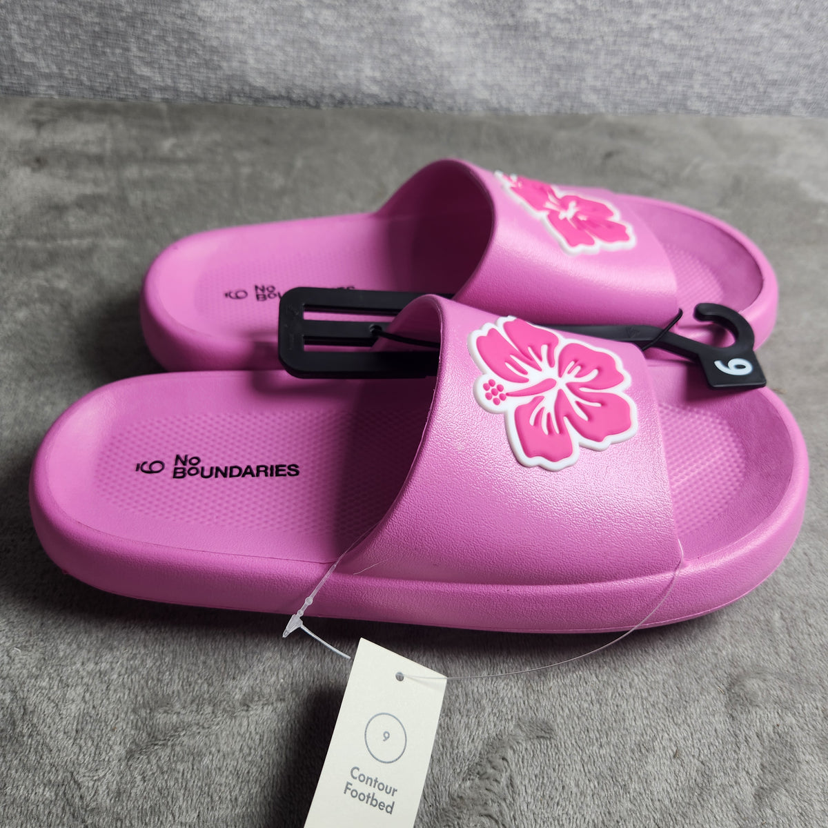 No Boundaries Women's Comfort Slide Sandals Pink Flower Size 9M