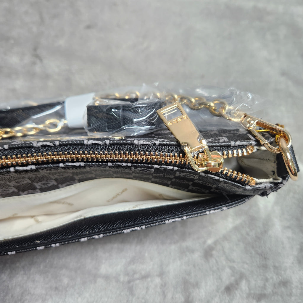 New Bebe Adela Monogram Baguette Crossbody Black E02-5307PM