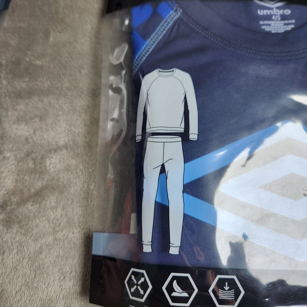 Umbro Boys Size 4/5 New 2 Piece Base Layer Set Dark Blue w/ Blue Logo