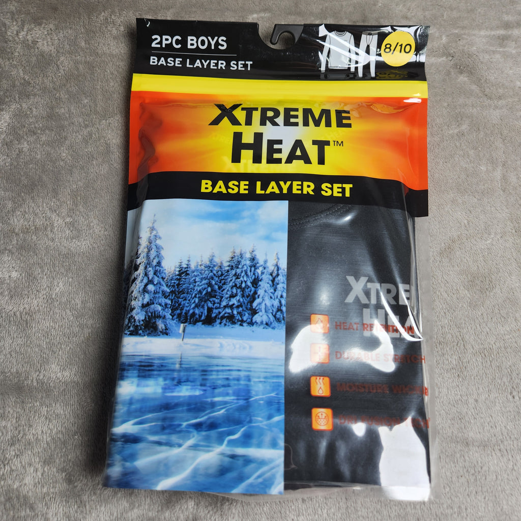 Xtreme Heat Boys Size 8/10 2 Pc Base Layer Set Long Sleeve Top & Bottom Black