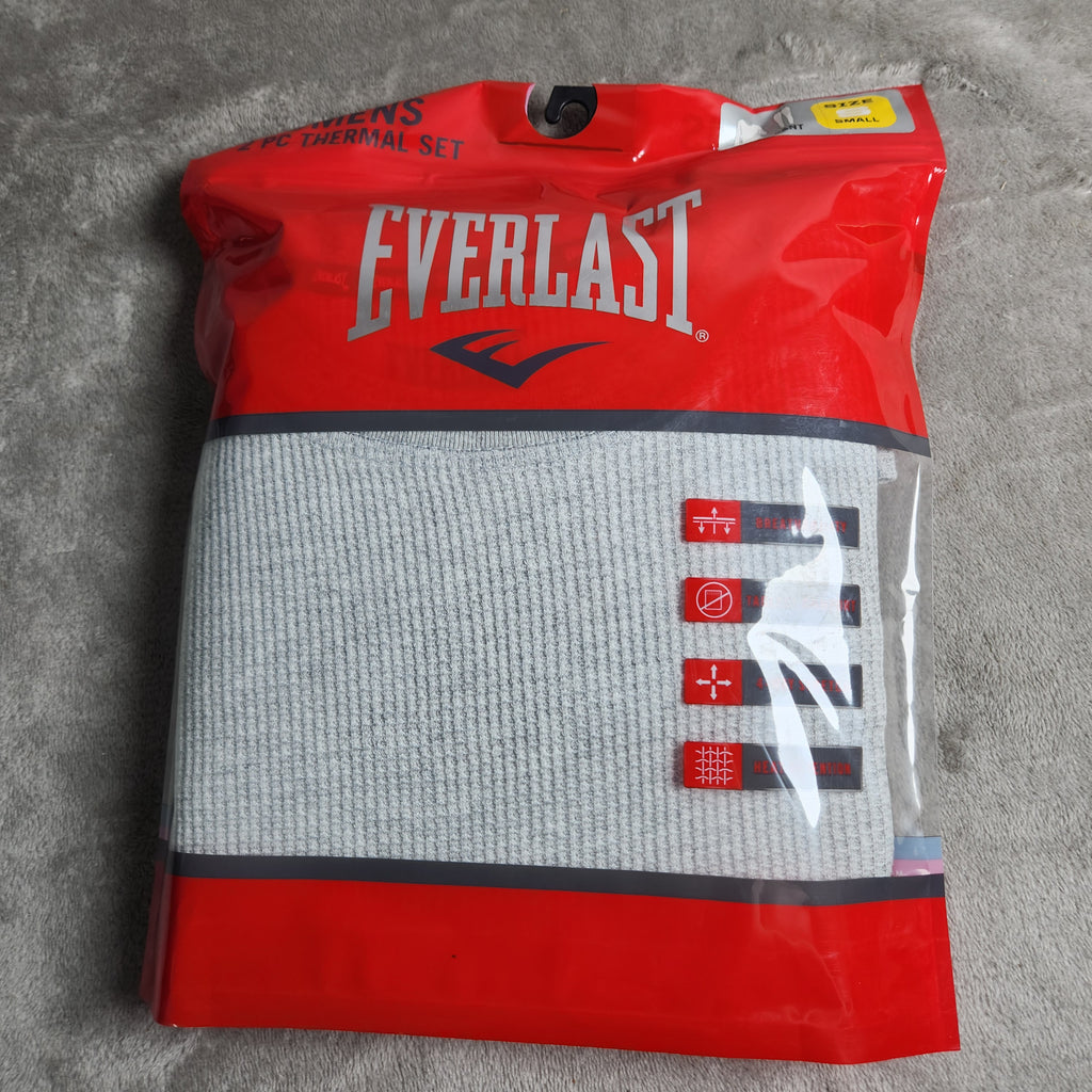 Everlast Women's Small Thermal Waffle Knit 2 PC Set Gray Long Sleeve Top Pants EVL4970