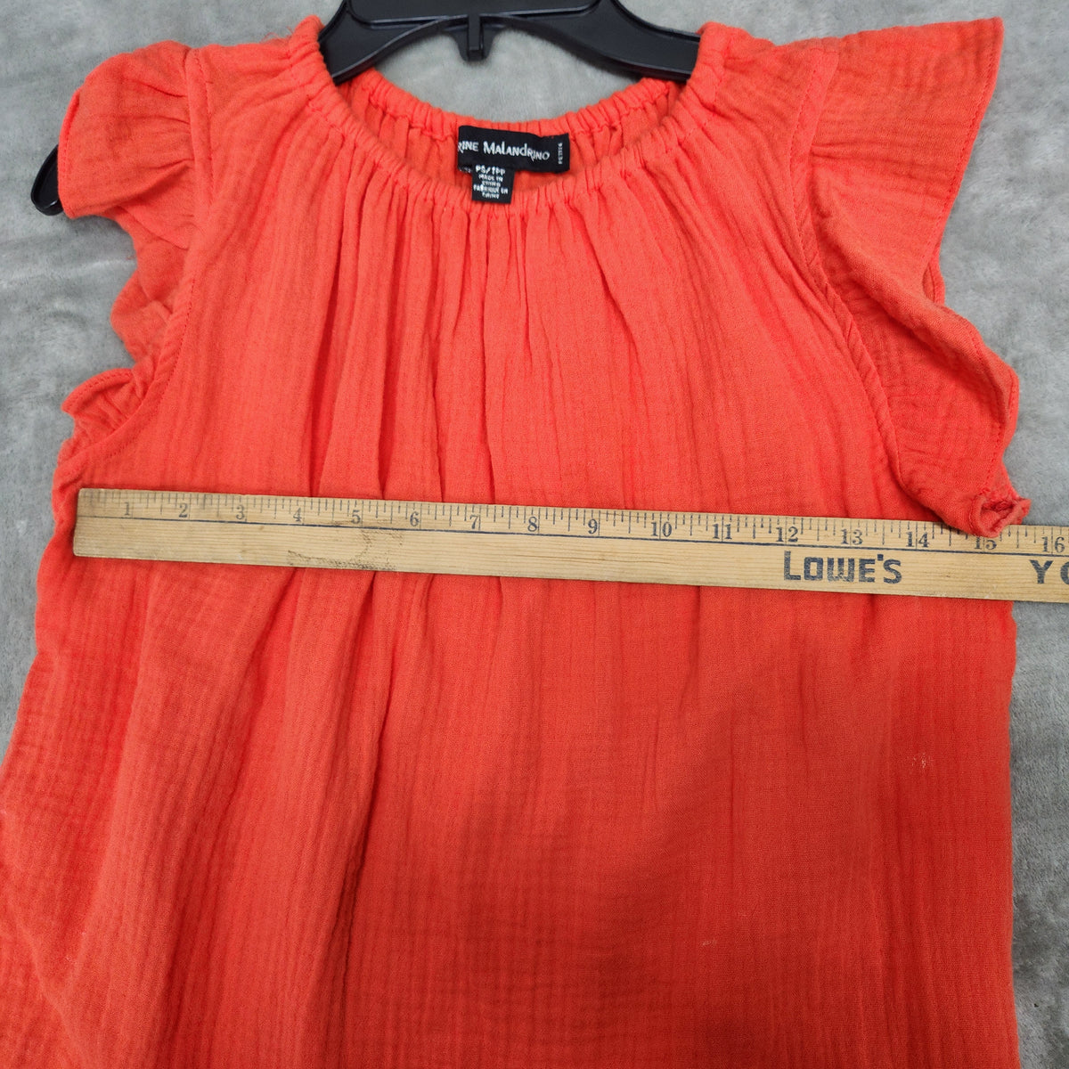 Catherine Malandrino Women's Cotton Petite Small Orange/Red Crinkle Gauze Top Ruffle Cap Sleeves Preowned