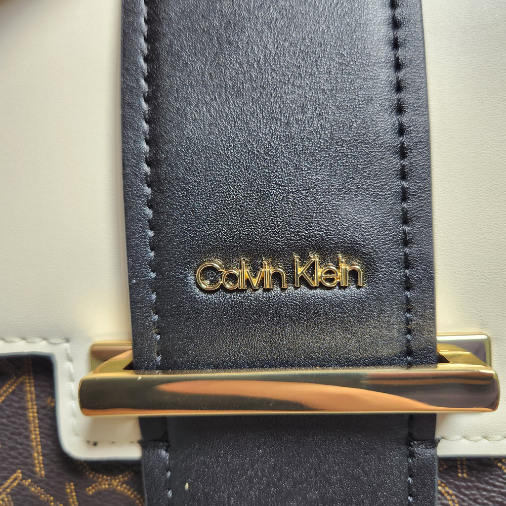 Calvin Klein OTLT Crossbody Bag Black Cream CK Monogram H1AHQQ2 New