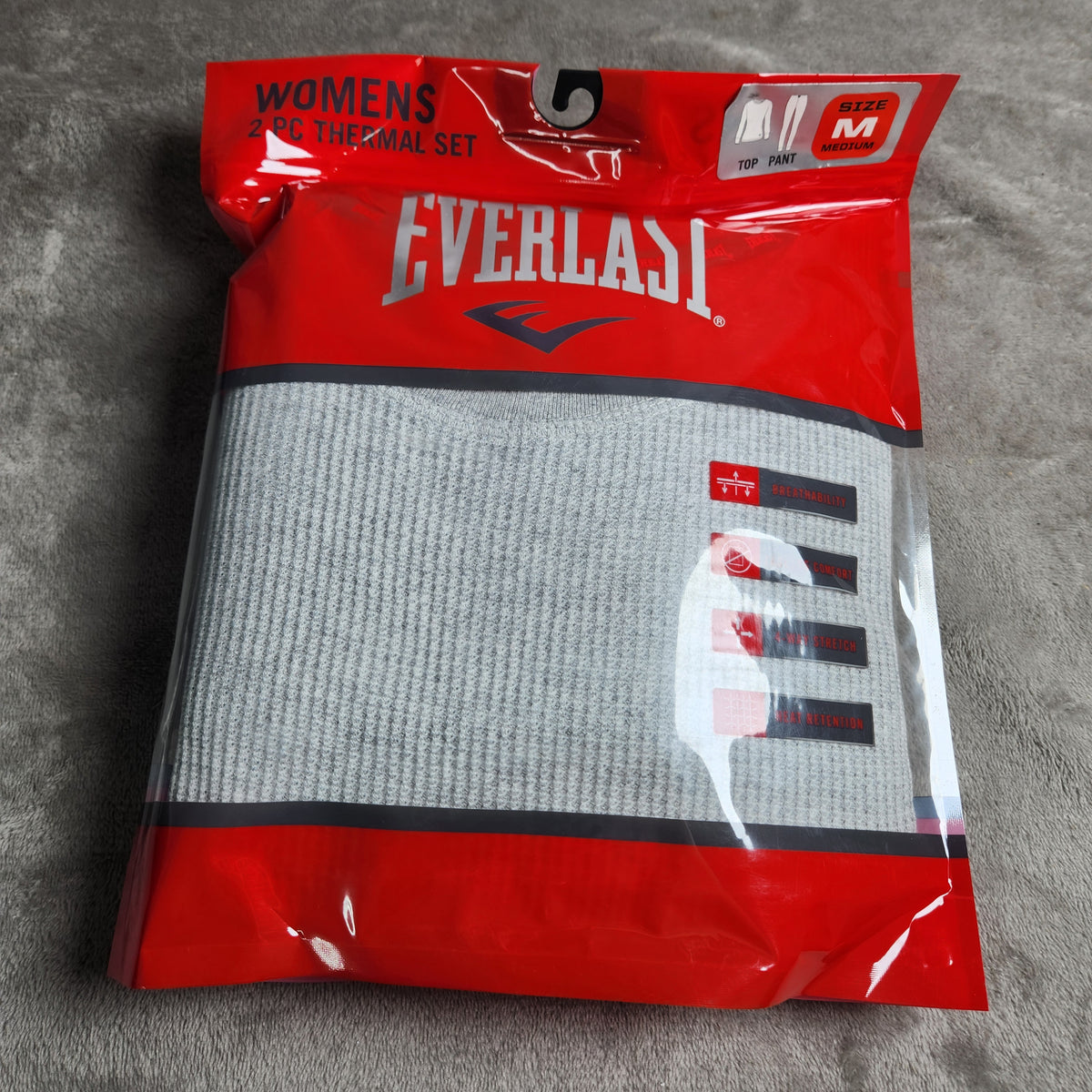 Everlast Women's Medium Thermal Waffle Knit 2 PC Set Gray Long Sleeve Top Pants EVL4970
