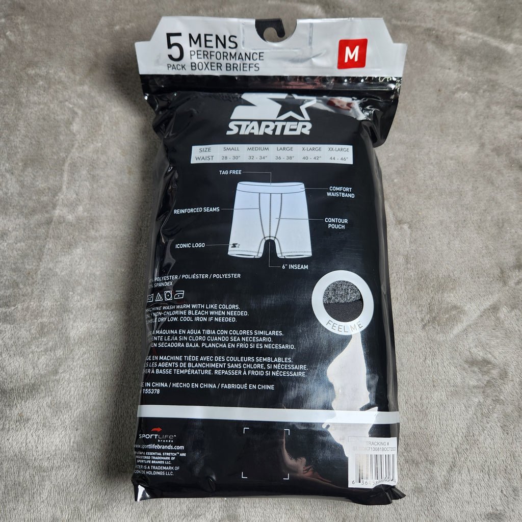Starter Men's Performance Boxer Briefs Size Medium 5 Pack Black, Olympic Blue, Carbon
