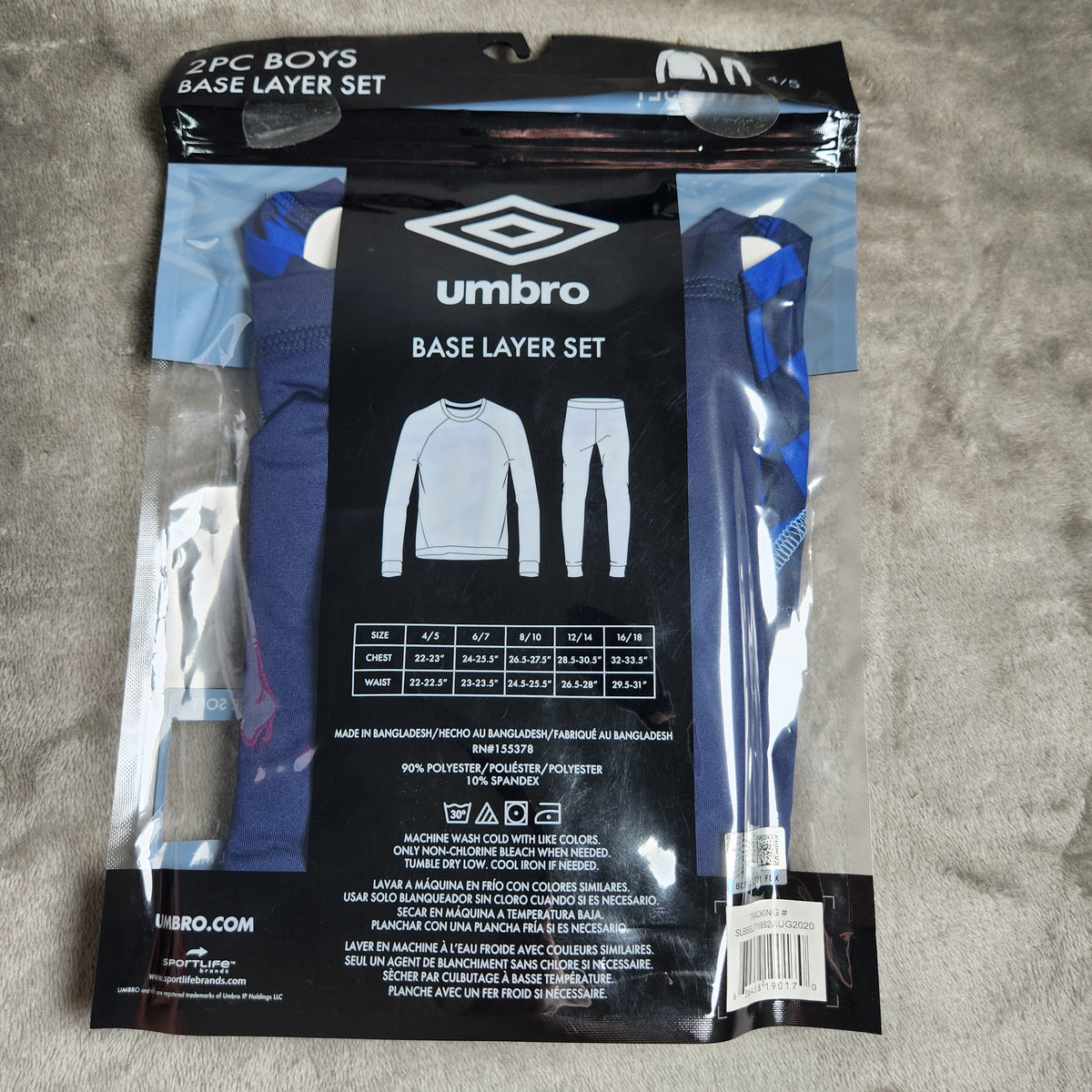 Umbro Boys Size 4/5 New 2 Piece Base Layer Set Dark Blue w/ Blue Logo