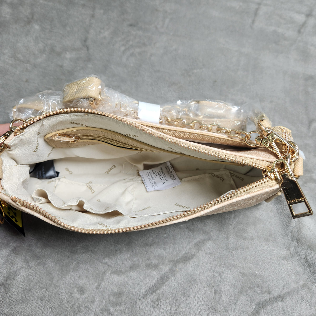 Bebe Adela Monogram Baguette Crossbody Beige E02-5307PM New