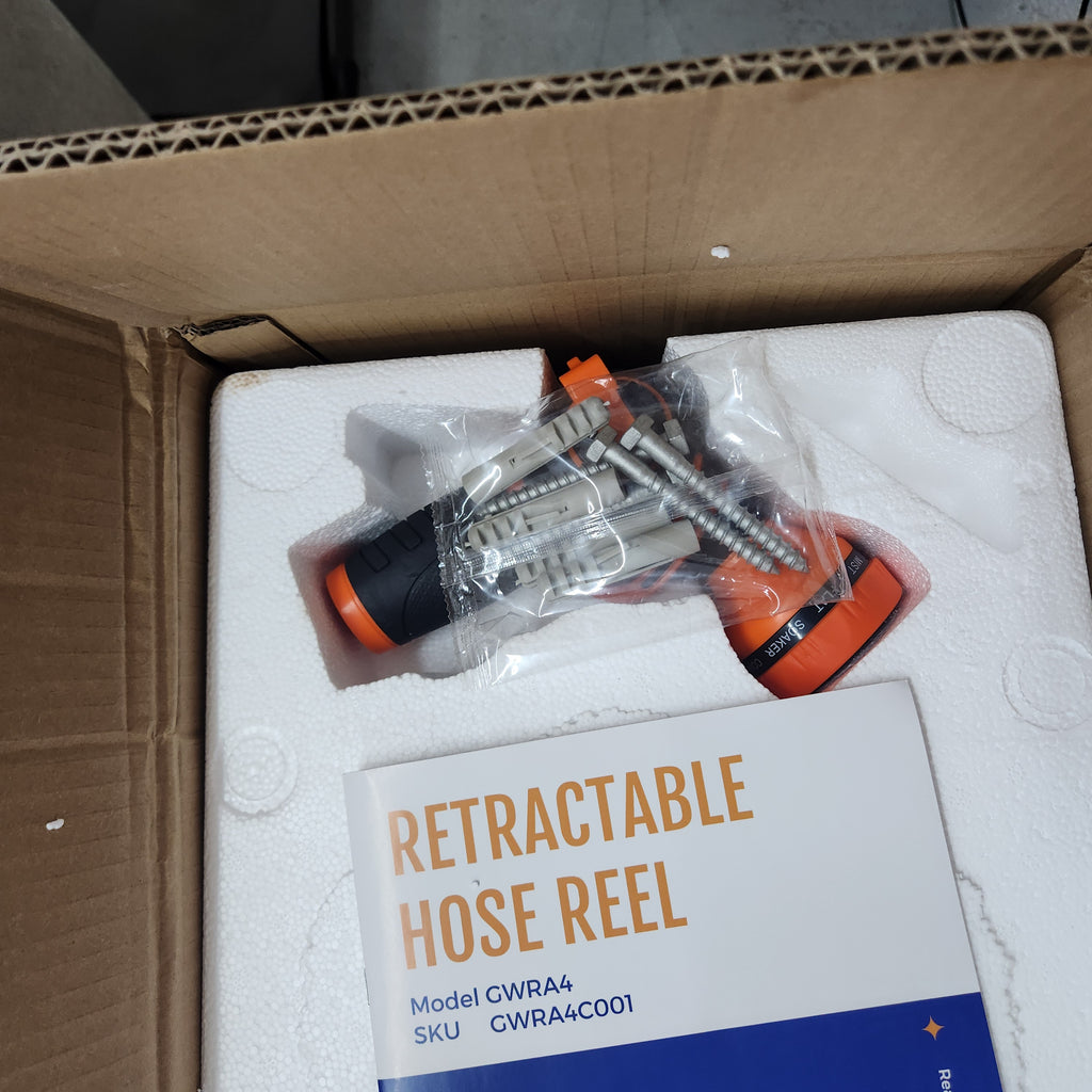 Giraffe Tools Retractable Garden Hose Reel 5/8 in, 82 ft with Metal Bracket and Cover