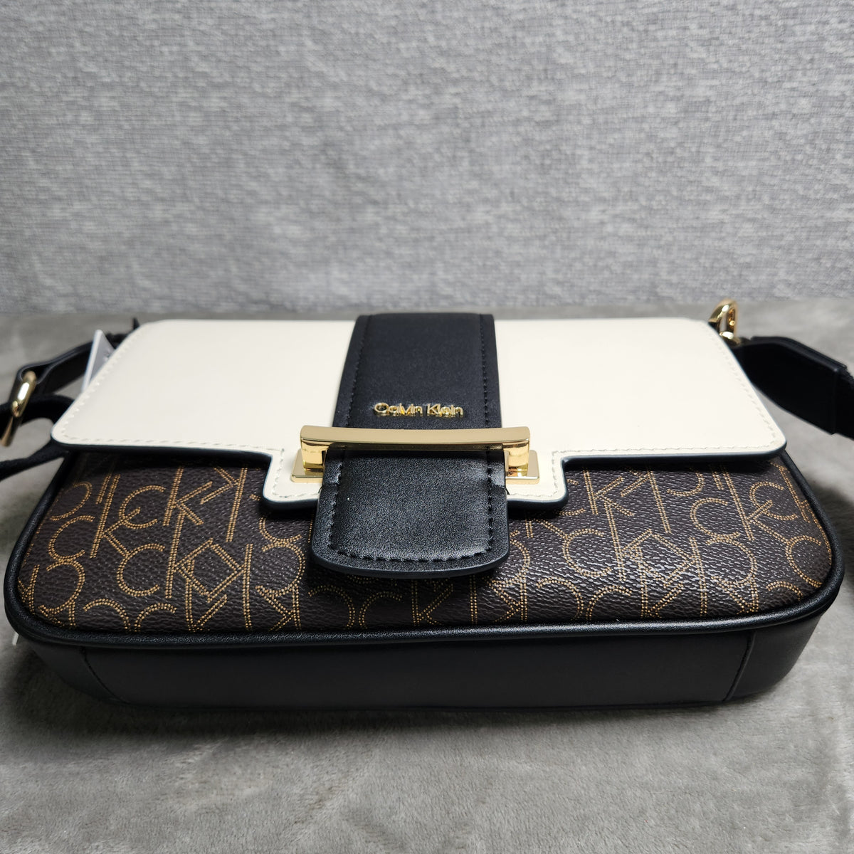 Calvin Klein OTLT Crossbody Bag Black Cream CK Monogram H1AHQQ2 New