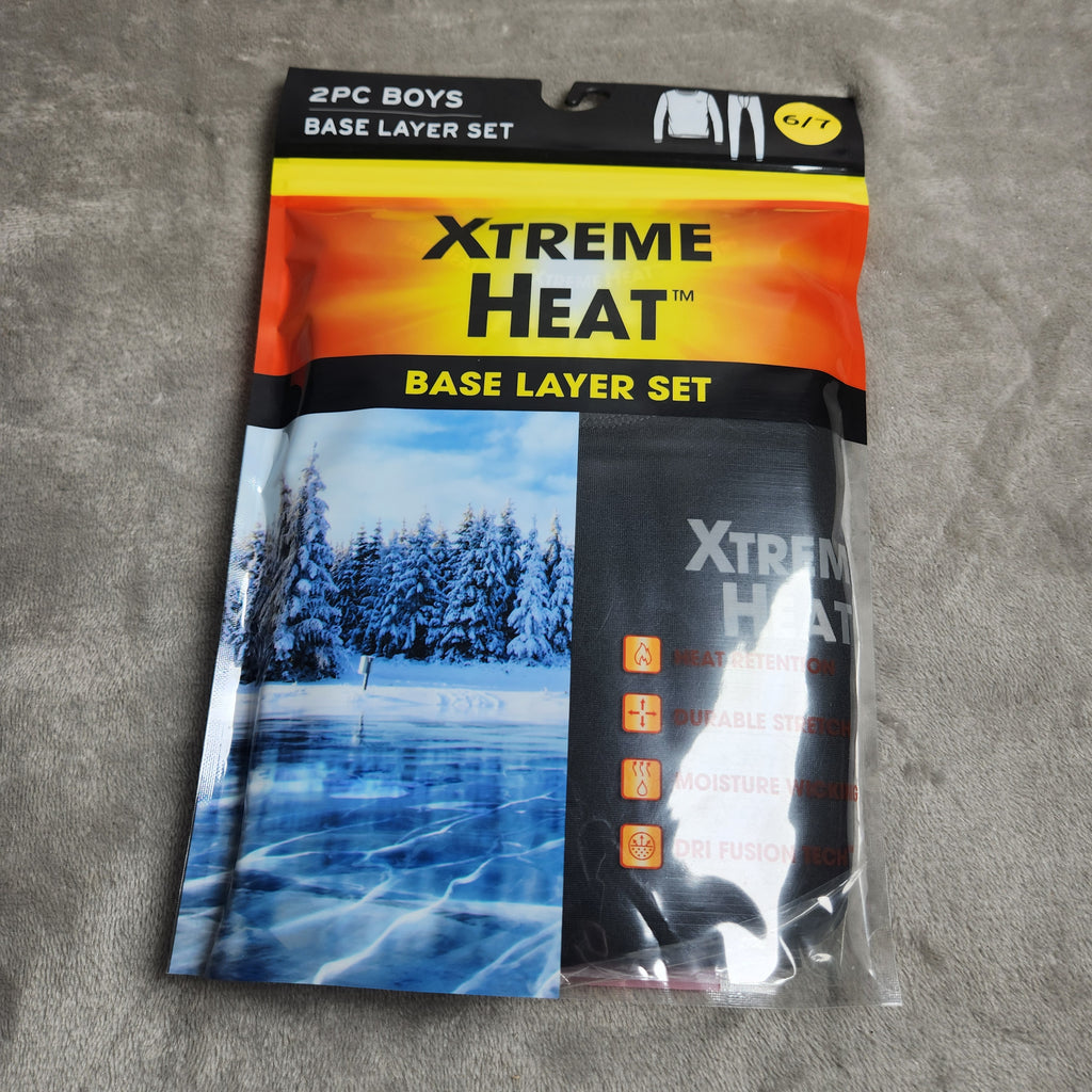 Xtreme Heat Boys Size 6/7 2 Pc Base Layer Set Long Sleeve Top & Bottom Black