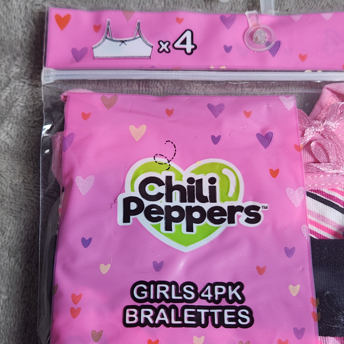 Chili Peppers Size Medium 4 Pack Girls Bralettes