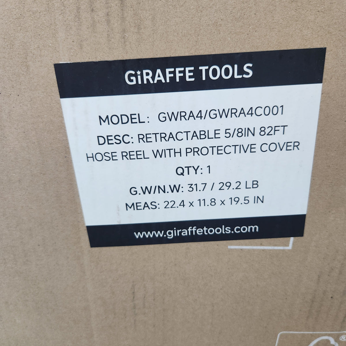 Giraffe Tools Retractable Garden Hose Reel 5/8 in, 82 ft with Metal Bracket and Cover