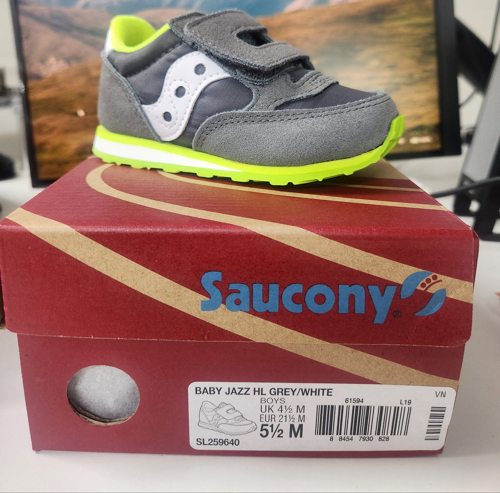 Saucony Baby Jazz HL Boys 5.5M Grey White Sneakers SL259640 New