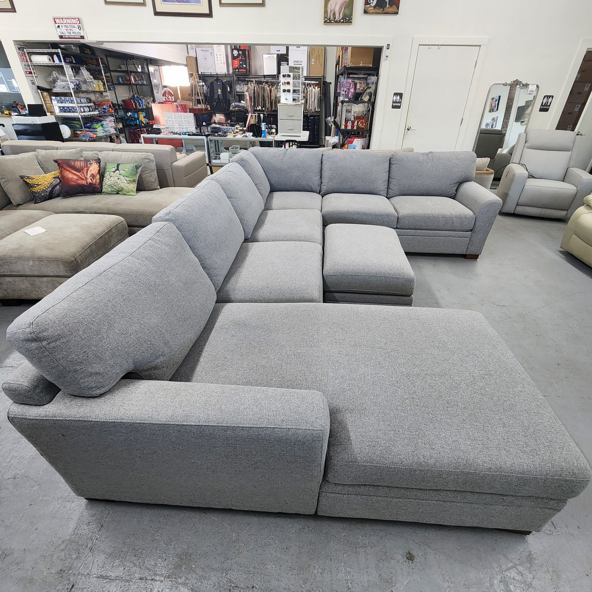 Thomasville Langdon Fabric Sectional with Chaise and Storage Ottoman, Gray