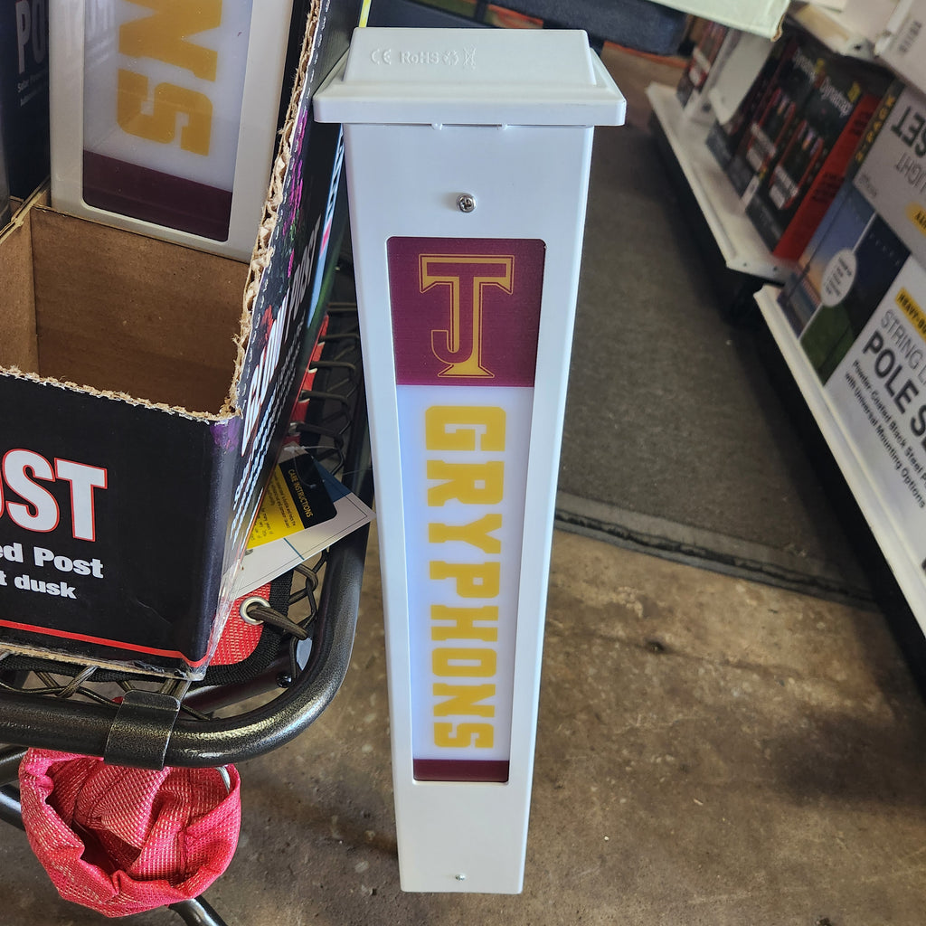 Team Glow Post Thomas Jefferson Classical Academy Gryphons Cavaliers Hilltoppers Trojans Solar LED Lighted Yard Decor