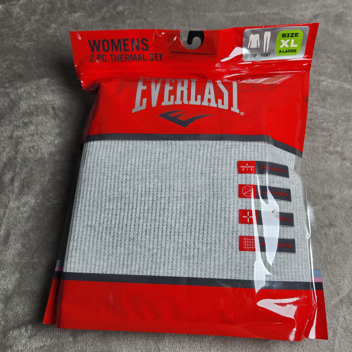 Everlast Women's XL Thermal Waffle Knit 2 PC Set Gray Long Sleeve Top Pants EVL4970