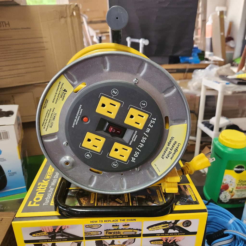 Link2Home Heavy Duty Cord Reel Extension, 50 ft, 12/3 AWG, Yellow