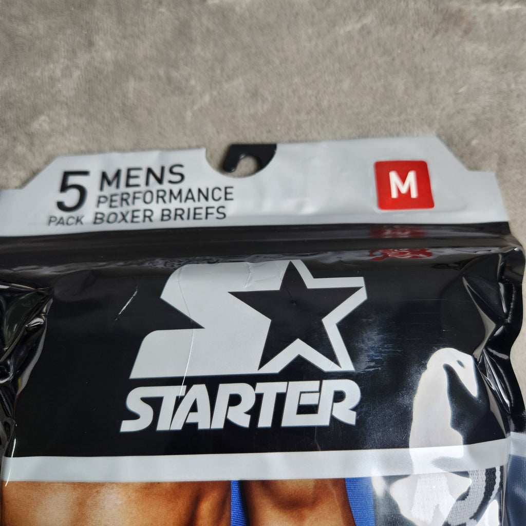 Starter Men's Performance Boxer Briefs Size Medium 5 Pack Black, Olympic Blue, Carbon