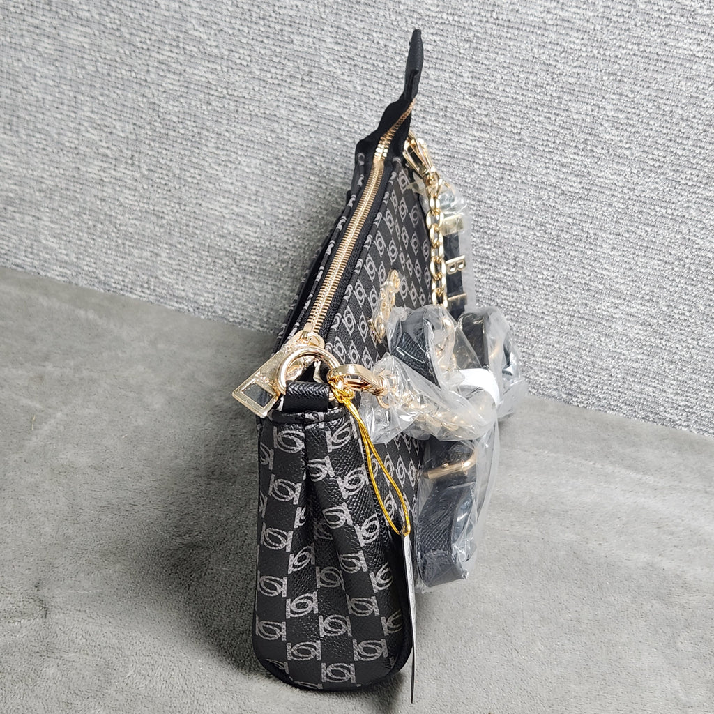 New Bebe Adela Monogram Baguette Crossbody Black E02-5307PM