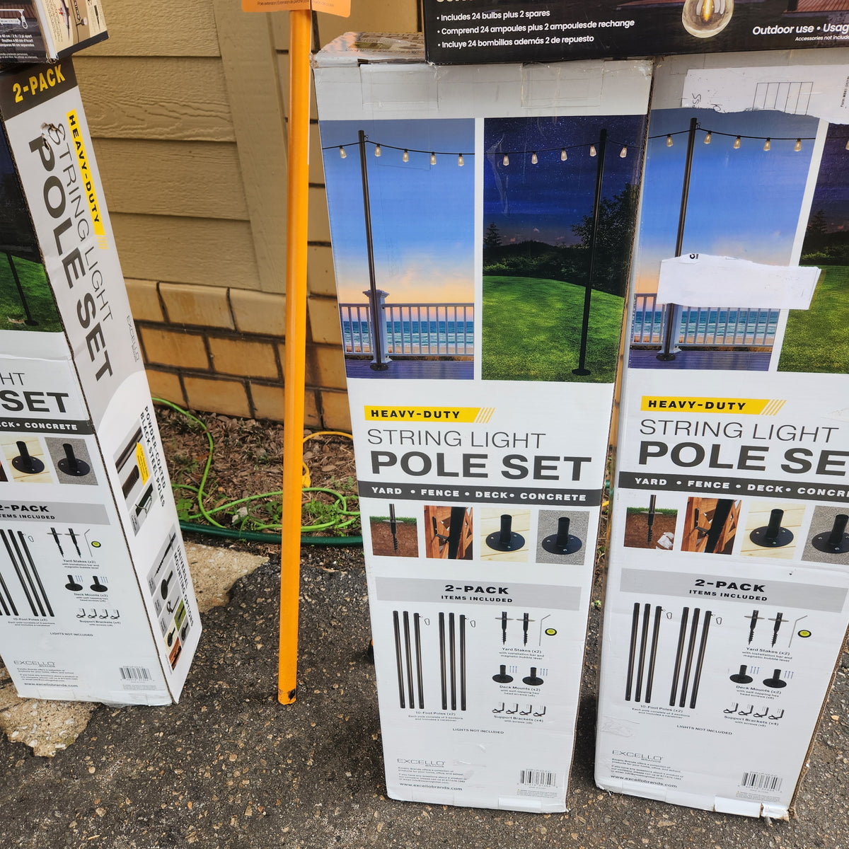 Excello 10 ft. String Light Pole 2 Pack & Feit 48' LED String Light