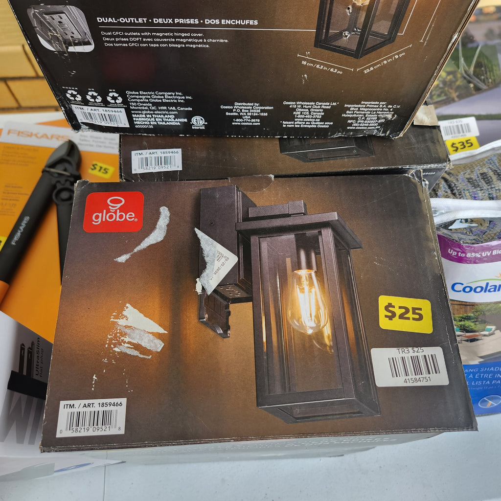 Globe Electric 14" Matte Black Outdoor Wall Light with GFCI Outlet