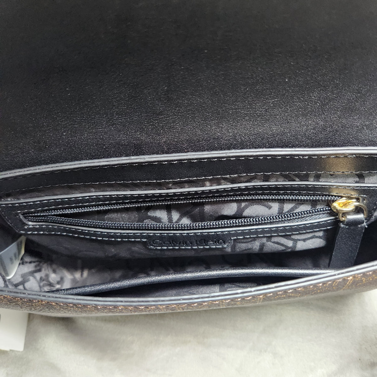 Calvin Klein OTLT Crossbody Bag Black Cream CK Monogram H1AHQQ2 New