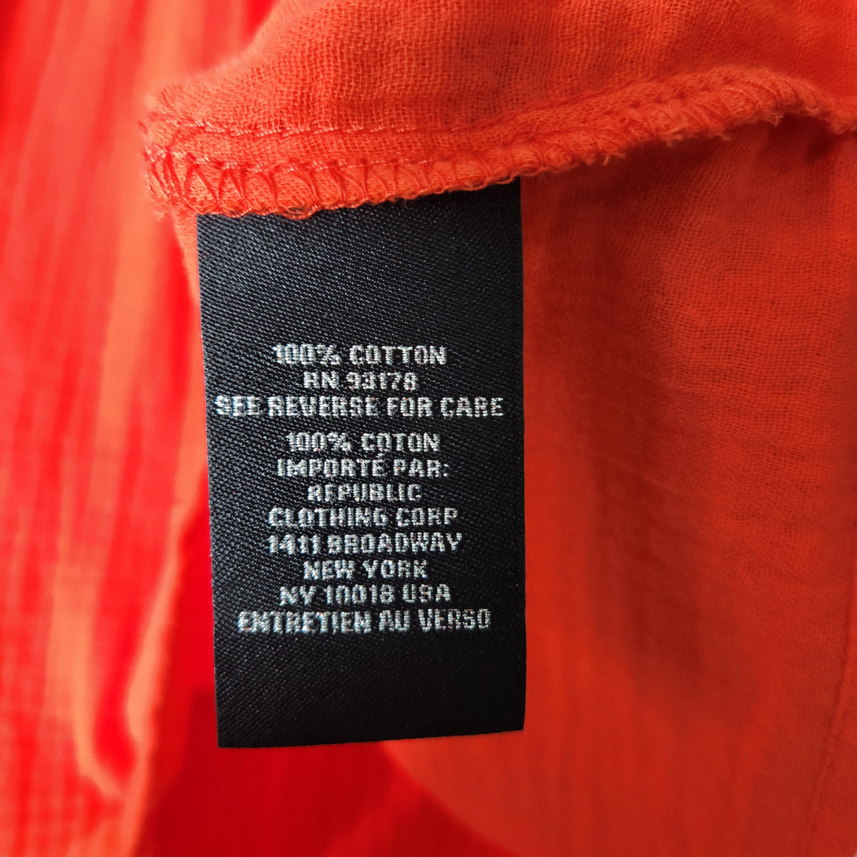 Catherine Malandrino Women's Cotton Petite Small Orange/Red Crinkle Gauze Top Ruffle Cap Sleeves Preowned