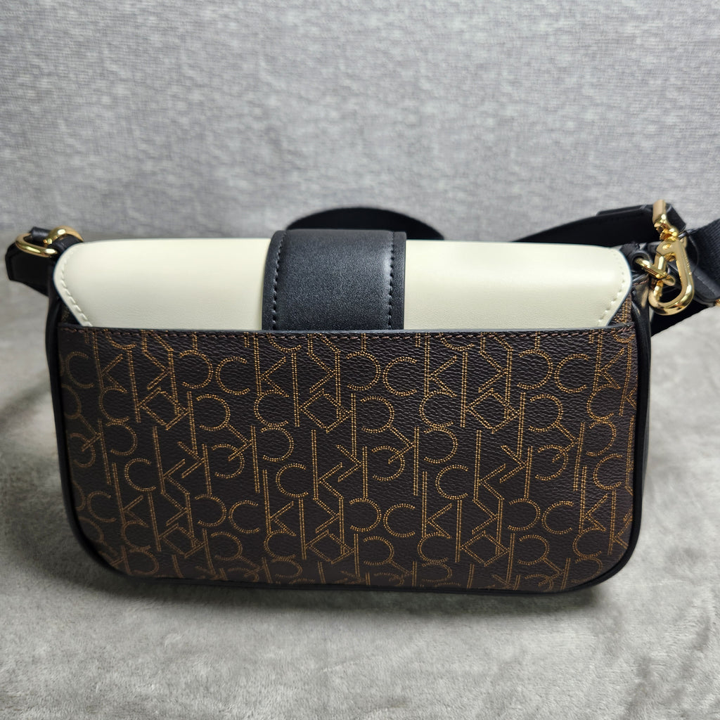 Calvin Klein OTLT Crossbody Bag Black Cream CK Monogram H1AHQQ2 New