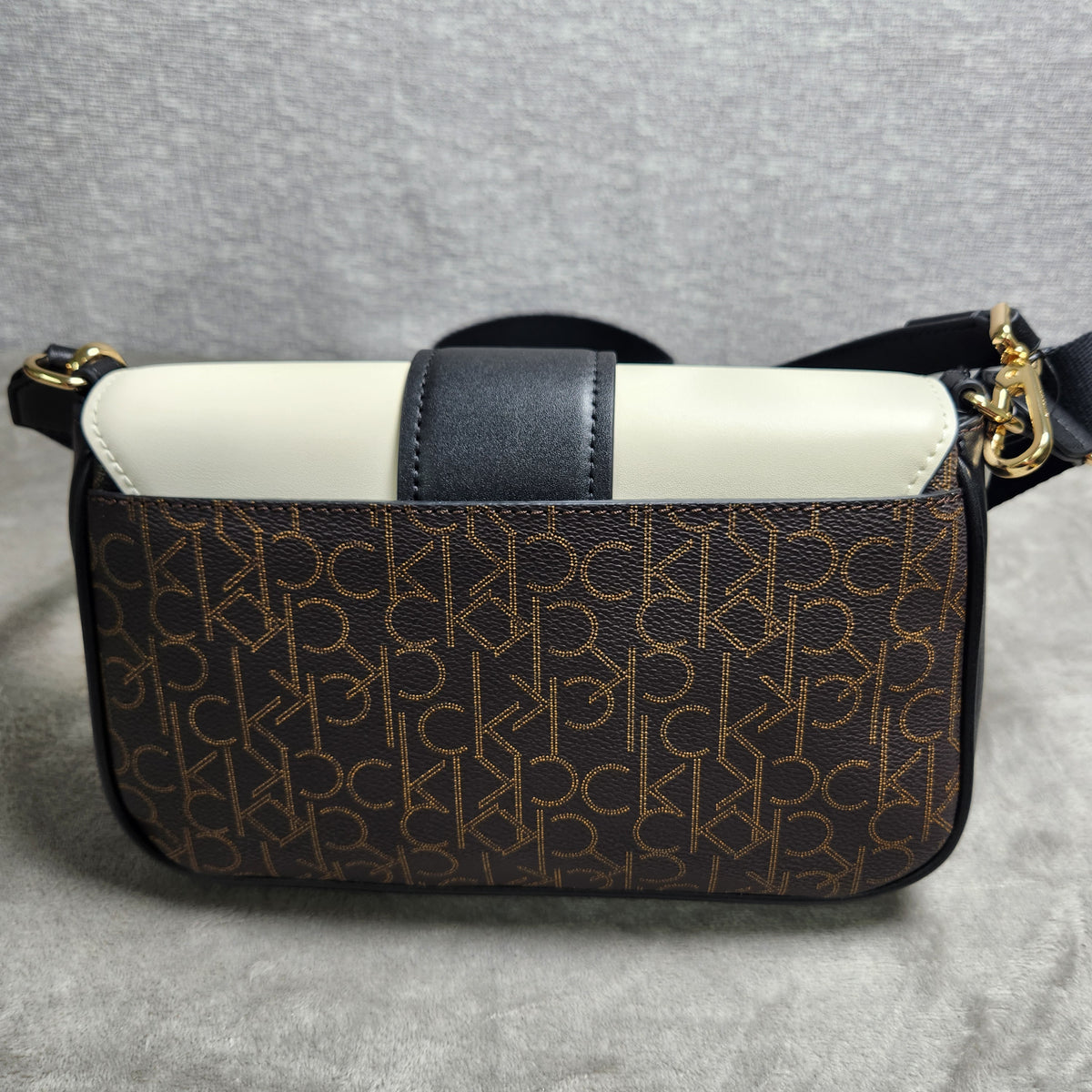 Calvin Klein OTLT Crossbody Bag Black Cream CK Monogram H1AHQQ2 New