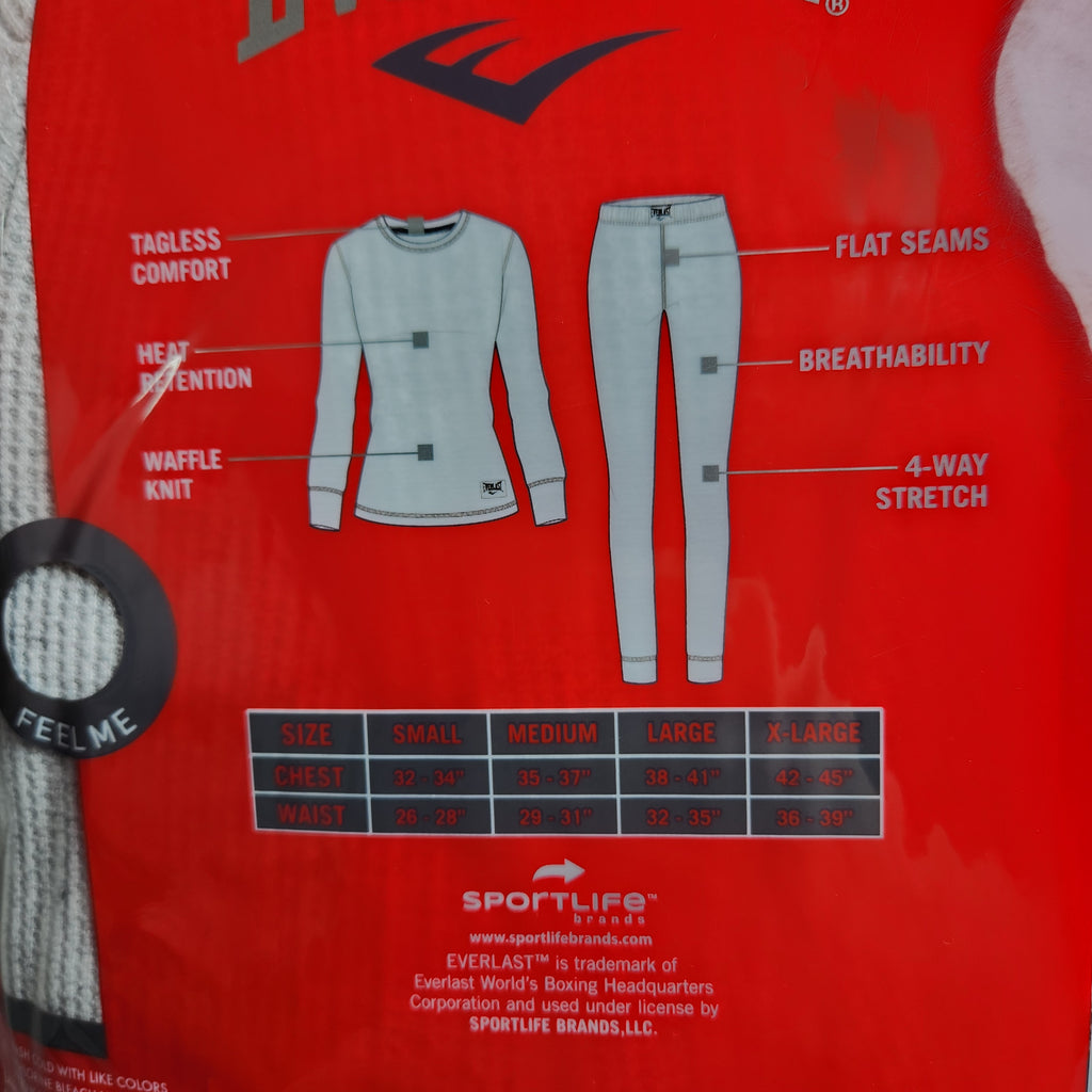Everlast Women's Large Thermal Waffle Knit 2 PC Set Gray Long Sleeve Top Pants EVL4970