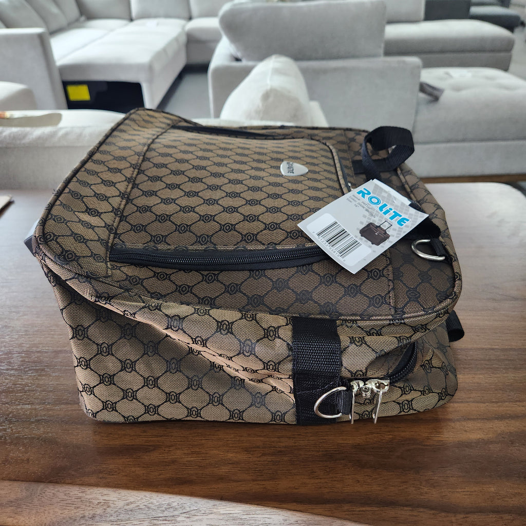 Rolite PRT16P 16 Inch Dark Brown Rolling Luggage Bag Monogram Pattern Wheeled Carry On New