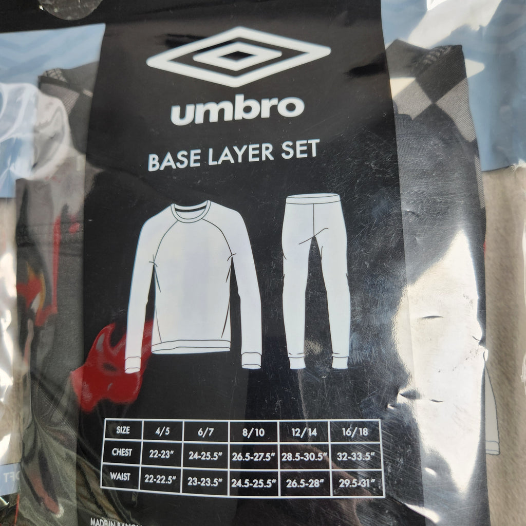 Umbro Boys Size 4/5 New 2 Piece Base Layer Set Black w/ Red Logo