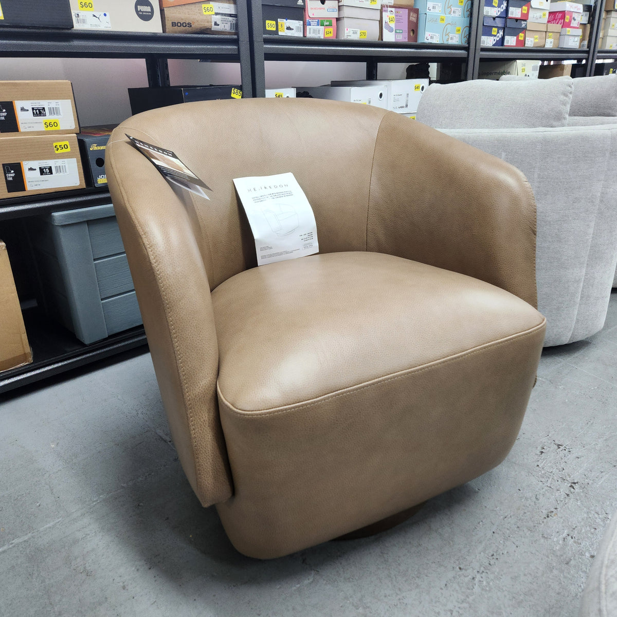 Henredon Murphy Leather Swivel Chair, Light Brown