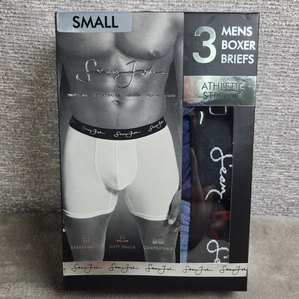 Sean John Mens Athletic Stretch Boxer Briefs 3 Pack Size Small Blue Variety