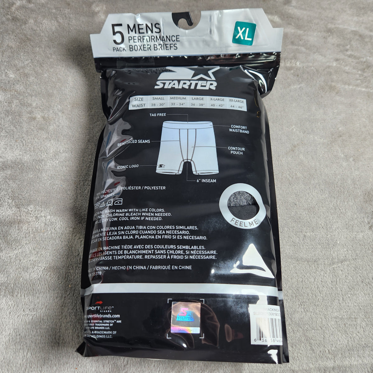 Starter Men's Performance Boxer Briefs Size XL 5 Pack Black, Olympic Blue, Carbon