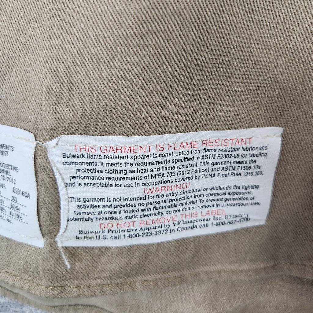 Bulwark Men's Protective Apparel FR Button Up Work Shirt Tan XL Flame Resistant NFPA 2112  Preowned