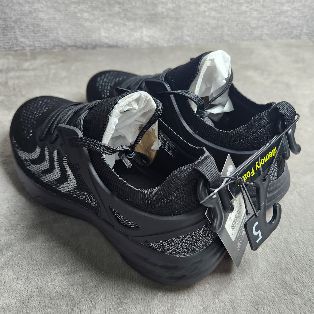 Athletic Works Boys Size 5 Black Knit Cage Sneakers Memory Foam Lightweight New