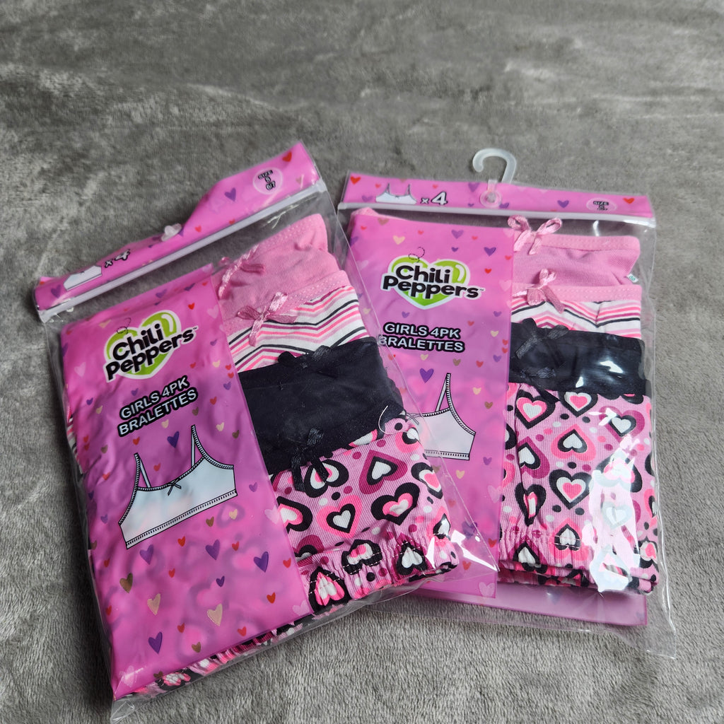 Chili Peppers Size Small 4 Pack Girls Bralettes
