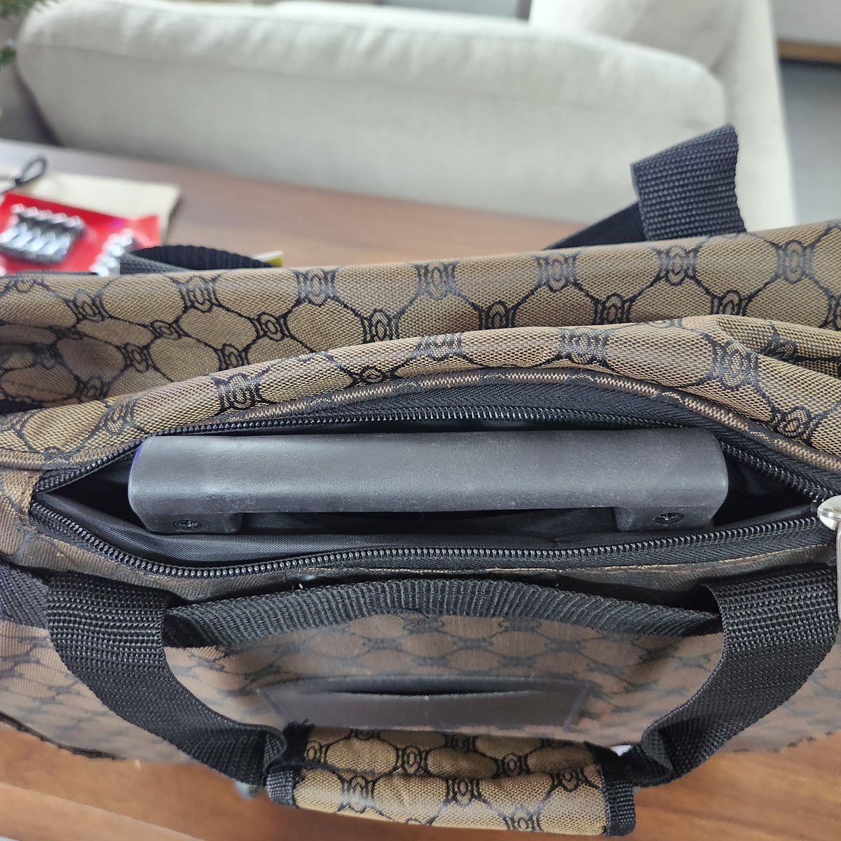 Rolite PRT16P 16 Inch Dark Brown Rolling Luggage Bag Monogram Pattern Wheeled Carry On New