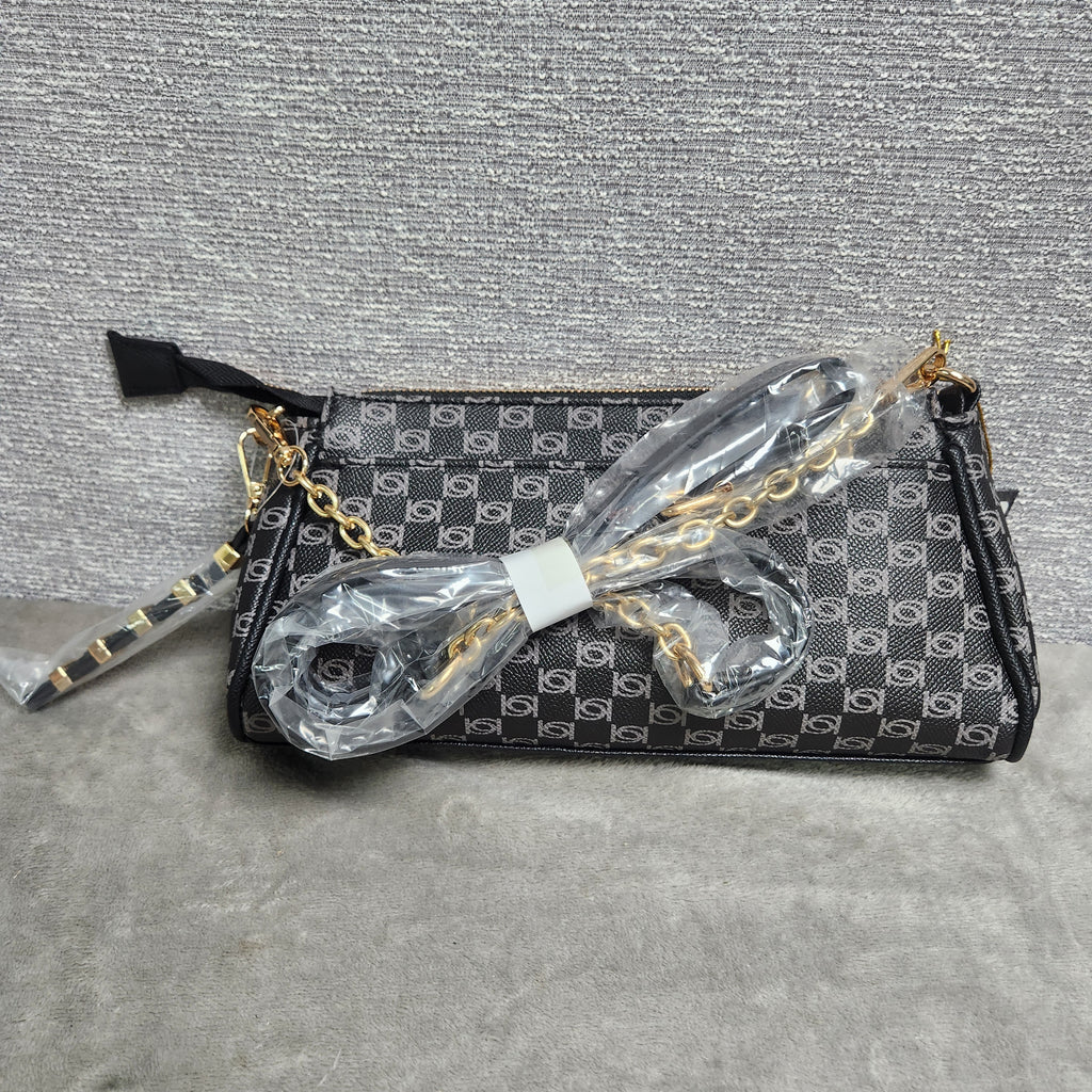 New Bebe Adela Monogram Baguette Crossbody Black E02-5307PM