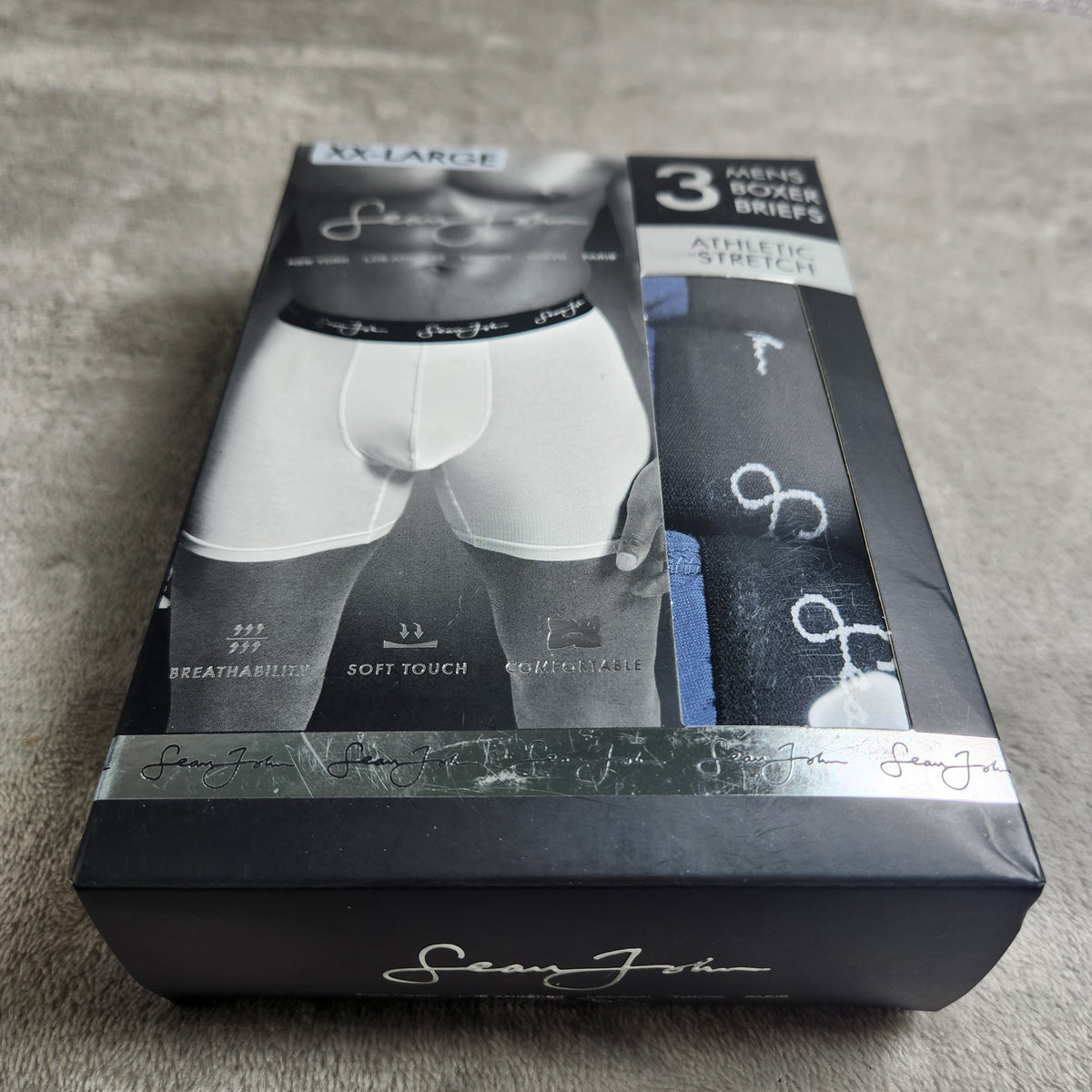 Sean John Mens 3 Pack Athletic Boxer Briefs Size XX-Large Blue Variety