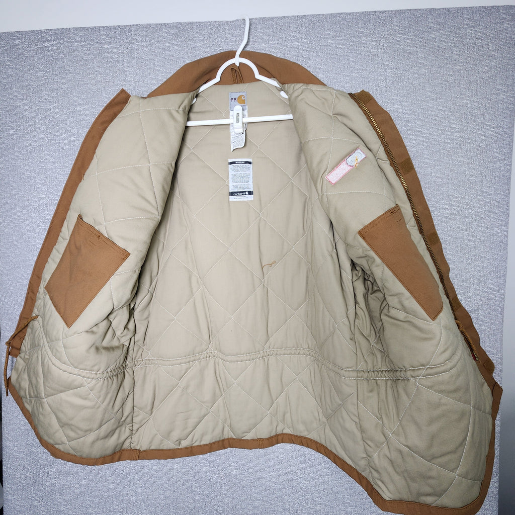 Carhartt Mens FR Flame Resistant Jacket Brown Quilted Lining Quanta Services XL Preowned